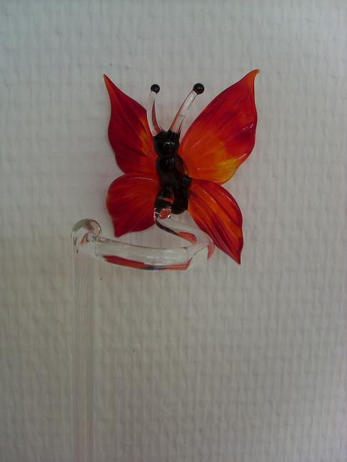 Orchideenstab mit Glasfigur Schmetterling Glas Lauscha