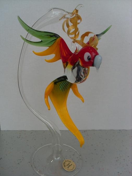 Glasfigur Vogel mit Glasständer