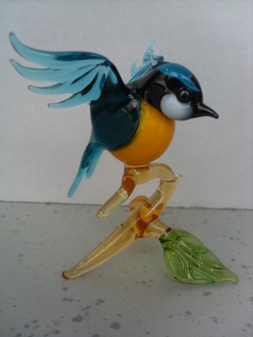 Glasfigur Vogel Meise  Lauscha