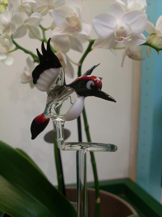 Orchideenstab Glas Lauscha Glasfigur Specht