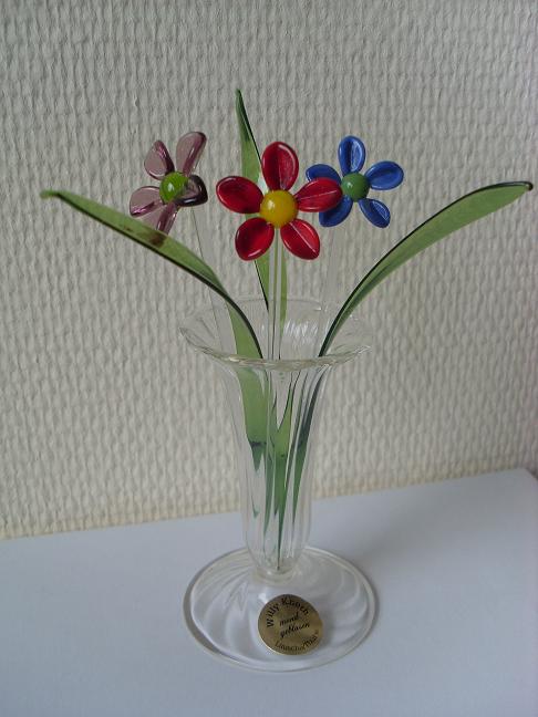 Glasblumen Spieße Glasdekoblätter Vase Lauscha Glas