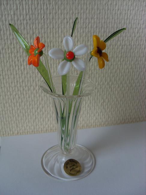 Glasblumen Spieße Glasdekoblätter Vase Lauscha Glas