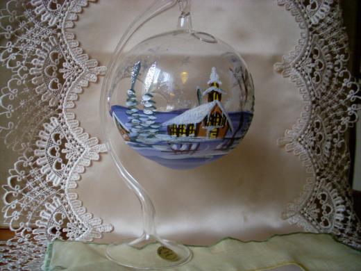 Windlicht Lauscha Glas Winterlandschaft Handmalerei