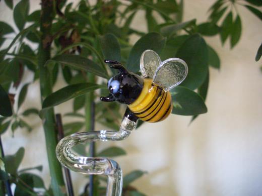 Orchideenstab mit Glasfigur Hummel Lauscha Glas