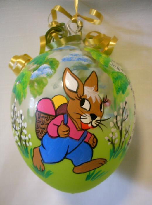 Osterei Lauscha Glas Handmalerei Hase mit Korb