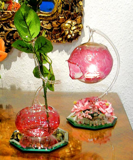Rosenvase und Windlicht Lauscha Glas Kunsthandwerk